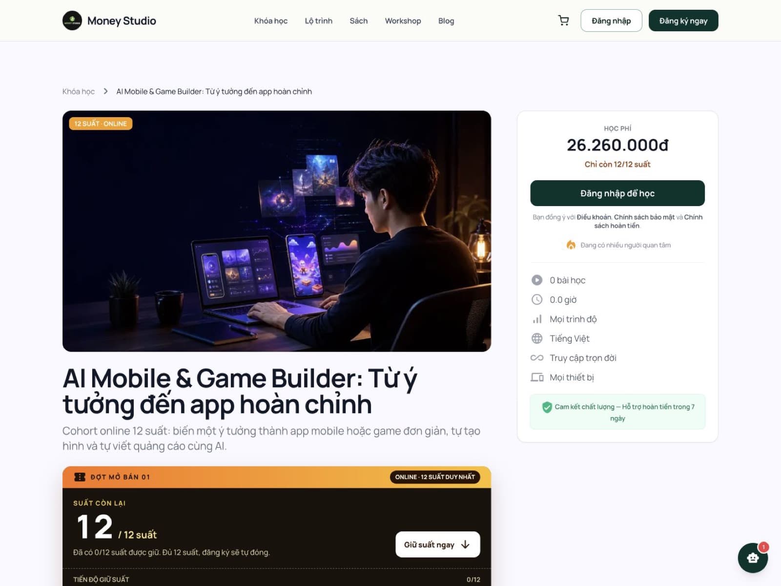 Trang khóa học AI Mobile & Game Builder