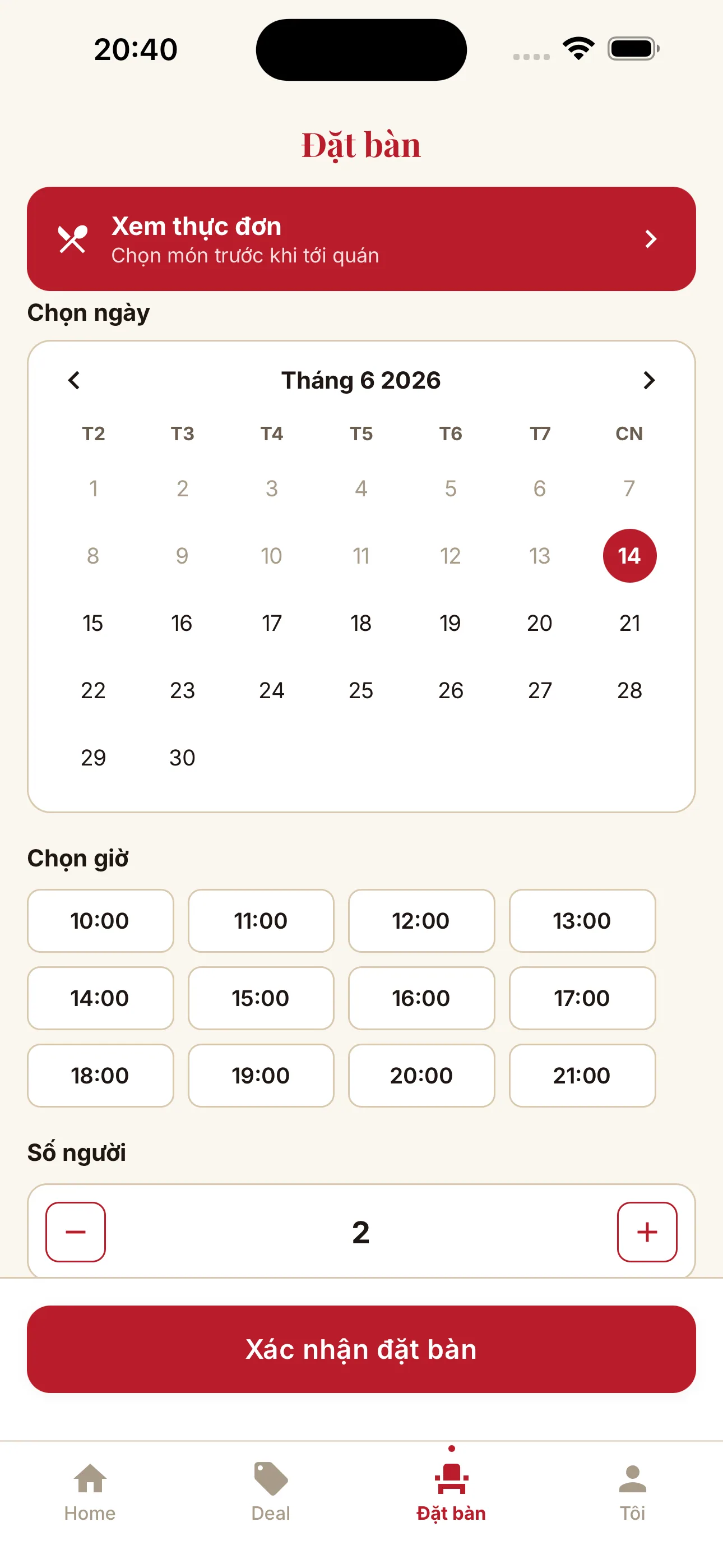 Luồng đặt bàn ANIKI
